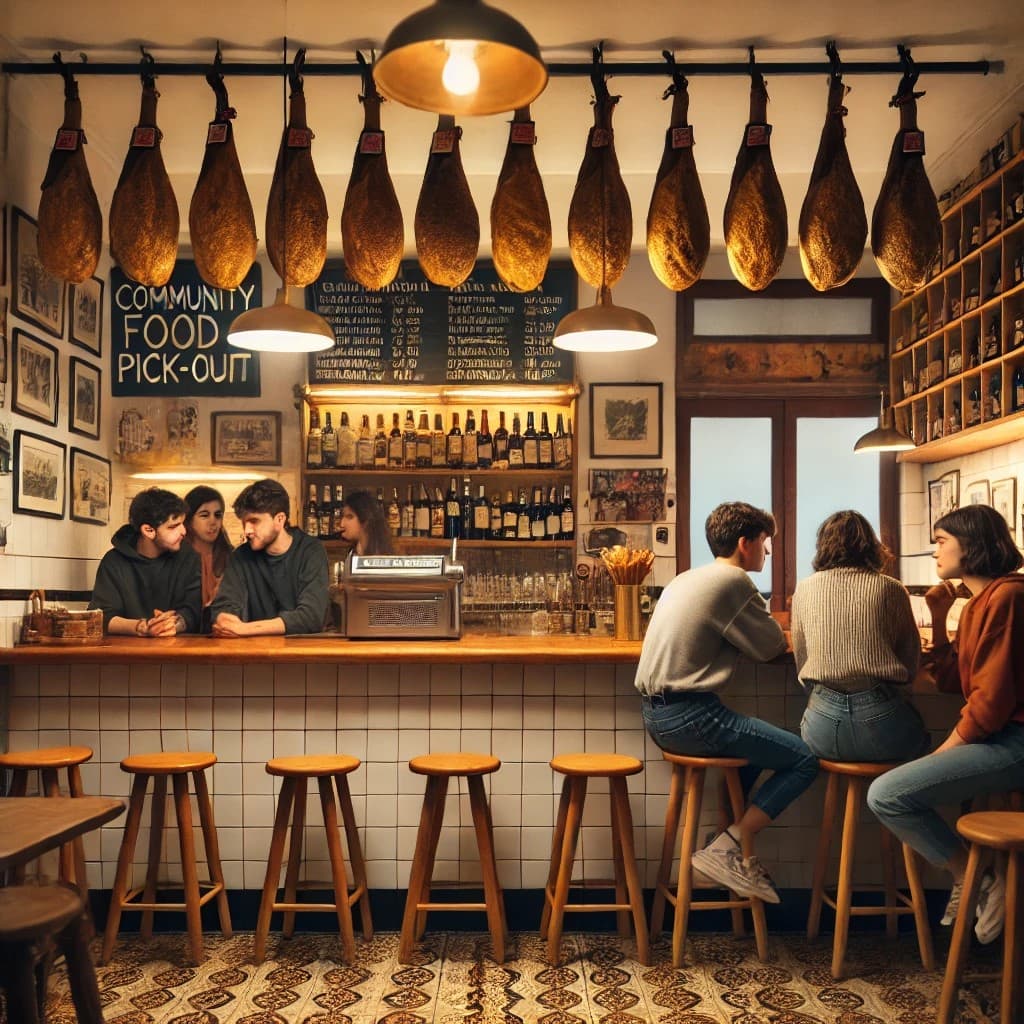 Bar colaborador con persona mayor recogiendo tupper